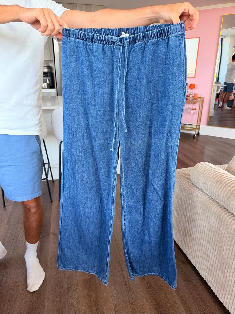 Blue Drawstring Denim Jeans